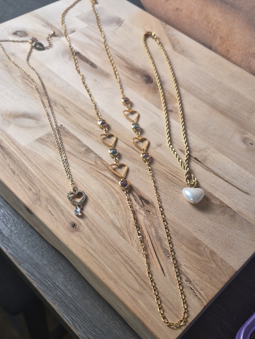Gold Heart Pendant Necklace with White Heart Charm